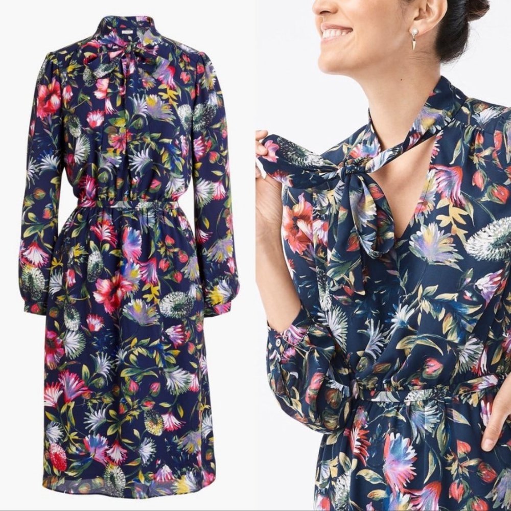 J Crew Low Sleeve Tie Neck Dress S